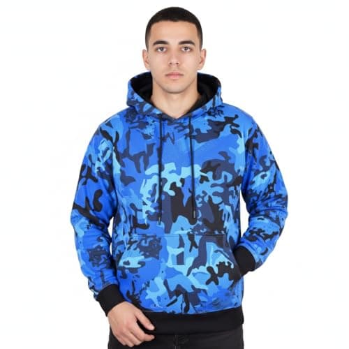 Image of A2Z Mens Fleece Hoodie Pullover Hooded Jumper Sweatshirt - Plain Sweatshirt Camo Blue M