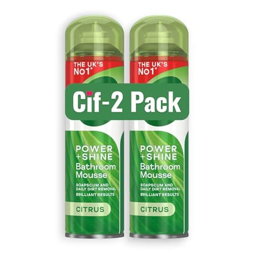 Image of C!F MOUSSE BATHROOM Cleaner Spray CITRUS POWER Shine 500ml x 2 – Effectively removes dirt, grime, and soap scum while leaving a refreshing citrus fragrance.