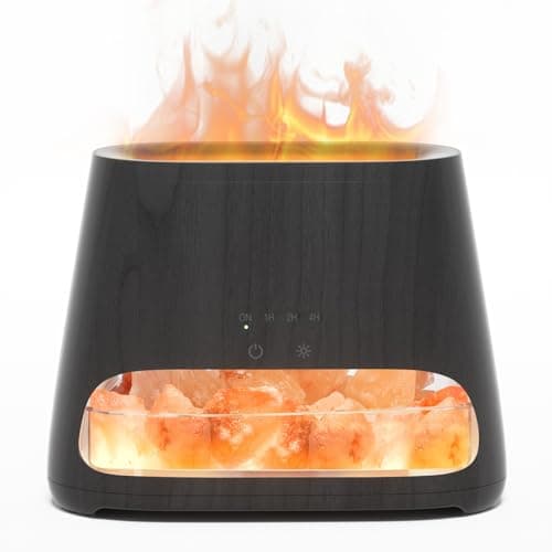 Image of SALKING 2-in-1 Ultrasonic Essential Oil Diffuser & Himalayan Salt Lamp, Aromatherapy Diffuser Cool Mist Humidifier with Auto Off Function, 100% Pure Himalayan Salt Rock, 150ml (Black Wooden Grain)