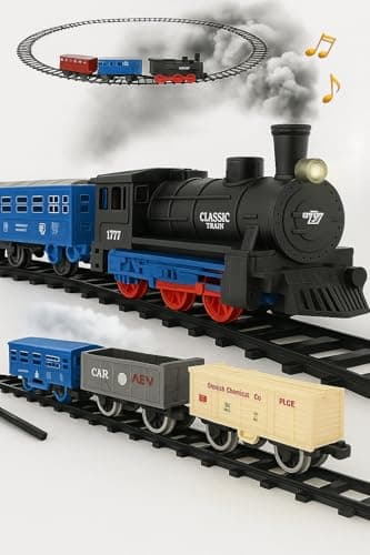 Image of A2Z 4 Kids Classic Train Set Battery Operated Toy Train Set With Light and Sound Locomotive Train and 4-Carriages Set Exciting Easy to Assemble Approx 2-Meter Slot Together Track Set