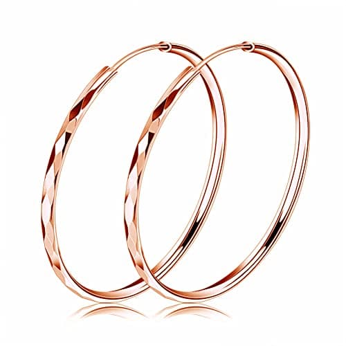 Image of Josfeva Silver Hoop Earrings for Women, 925 Sterling Silver Twist Hoops Earrings, 40mm Hypoallergenic Large Round Circle Huggie Big Hinged Hoop Earrings With Rose Gold Plated, Gift for Women Girls