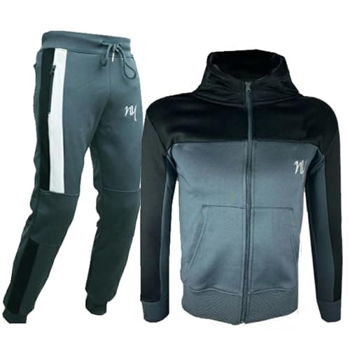 Image of SKT Boys Tracksuit Hooded Hoodie Bottom Jogging Suit Joggers kids Age 7 8 9 10 11 12 13 Years (Steel/Black, 7-8 Years)
