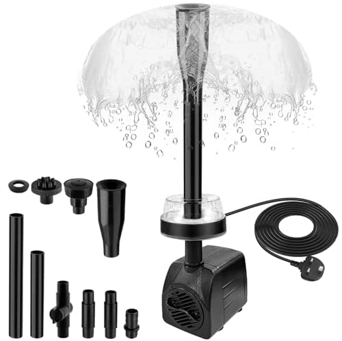 Image of NATPOW Submersible Water Pump, 800L/H Mini Fountain Pump with Cool White LED Lights, 3M Cable Pond Pump with 4 Nozzles for Water Feature, Aquarium, Ponds, Outdoor Fountain