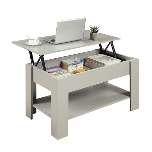 Image of Home Treats Wooden Coffee Table Lifting Space Saving Storage Shelf | Lift Up Coffee Table Top For Living Room Office Entryway (Grey)