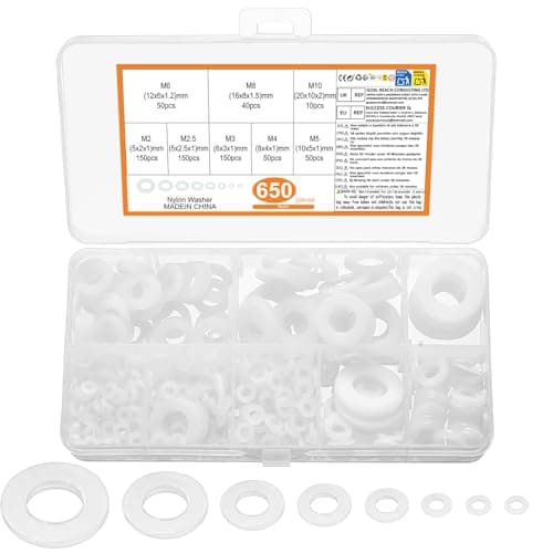 Image of 650 Pcs Nylon washers, White Flat Plastic Spacers Washers, Assorted Round Tap Seals Gaskets Rings Washers for Plumbing, Screws Bolts, 5-20mm, M2/M2.5/M3/M4/M5/M6/M8/M10