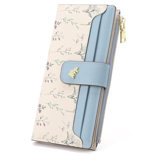 Image of GAEKEAO Purse for Women Slim Bifold Ladies Purse Floral Leather Large Capacity Wallet for Women with Zipper Pocket ID Window