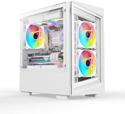 Image of iONZ PC Gaming Case Micro ATX Mini Tower - Compact Glass Series | White Tempered Glass (G1 Edition with 3 ARGB PWM Fans)