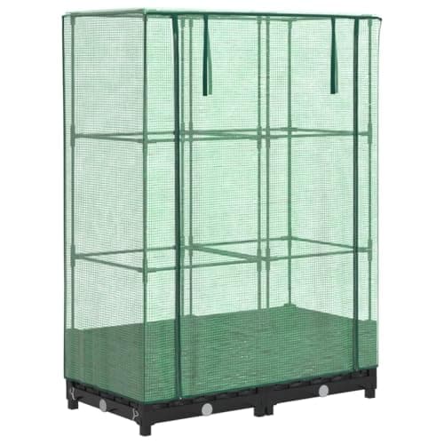 Image of vidaXL Raised Bed with Greenhouse Cover - Polypropylene & Iron Frame - Water- PE Cover - Rectangular Rattan Look - Black - 80x40x23 cm Planter Box for Gardens, Courtyards, Balconies