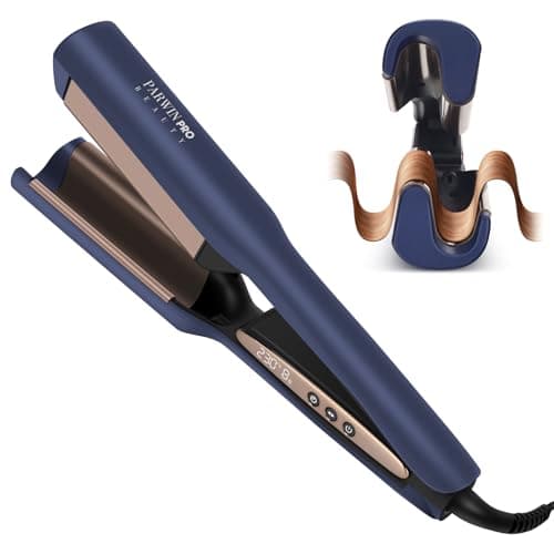 Image of Hair Waver Crimper 25mm - Deep Waver Curling Iron with Memory Timer & LCD Screen, 4 Heat Settings, Dual Voltage, Create Long-Lasting Mermaid Waves or Loose Waves, Blue
