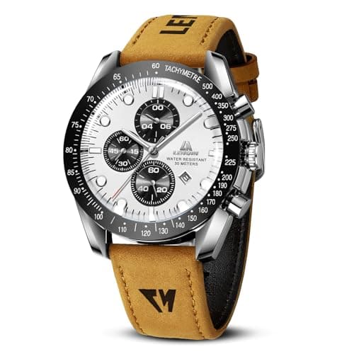 Image of LN LENQIN Mens Watches Analog Quartz Watches for Men 30M Waterproof Men's Wrist Watch with Date Leather Band No Chronograph