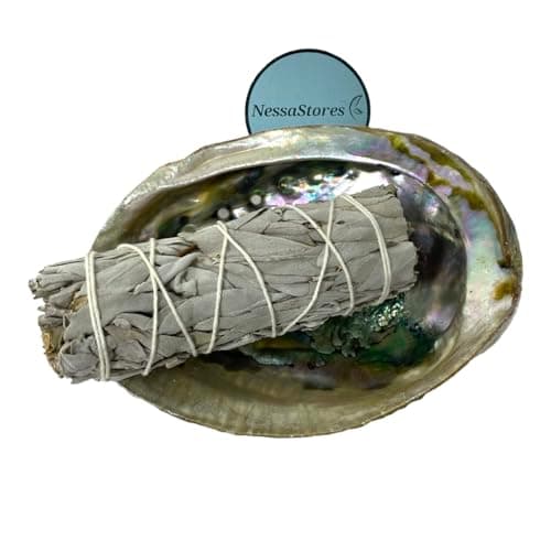 Image of NessaStores 2 Piece Sage Smudge Set with 4" White Sage and 4"-5" Abalone Shell, All Natural for House Cleaning, Stress Relief, Meditation and Negative Energy Removal.