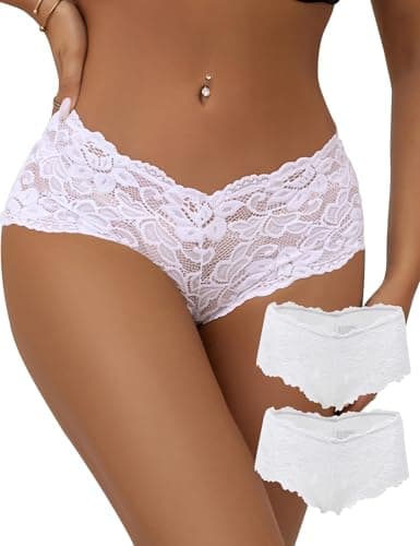 Image of ohmydear Floral Lace French Knickers for Women Multipack Plus Size Ladies Pants White Bikini Briefs Cheeky Brazilian Underwear 2 Pack Hipster Panties Size 18