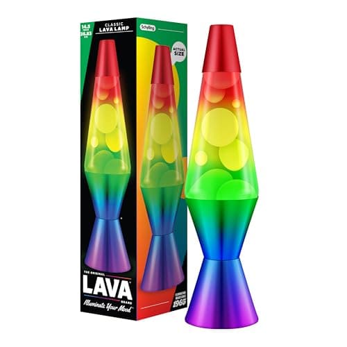 Image of Lava Lamp Rainbow 2179, Hand Painted Tri-color Globe, White Wax, Clear Liquid, Decorative Base and Cap, Original 14.5 inch LAVA Motion Lamp to Illuminate Your Mood