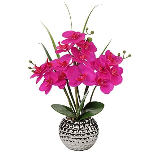 Image of Briful 20.8" Artificial Orchid Plants Purple Orchid Artificial Flowers for Home Decor Real Touch Phalaenopsis in Ceramic Silver Pot Fake Flowers Artificial Orchids for Wedding Table Centerpiece