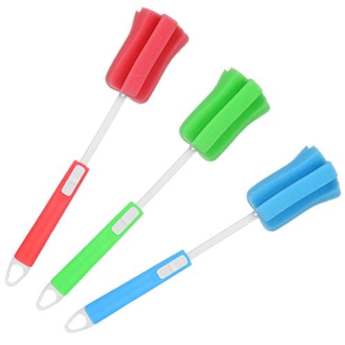 Image of Opopark 3Pcs Sponge Bottle Brushes with Adjustable Long Handle, Soft Dishwashing Foam Cleaning Brushes for Cups Mugs Kettles Wine Glasses