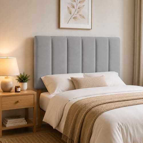 Image of YORKSHIRE HOMEWARE Padded Lined Headboard | Lined Headboards in Plush Velvet Fabric | Bed Bedroom Decor Hotel Furniture (Charcoal, 4ft Small Double)