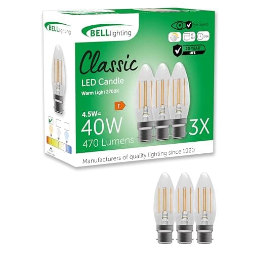 Image of BELL Lighting B22 LED Candle Bulb Bayonet Light Bulb 3 Pack | Warm White 2700K | Filament Dimmable Candle Light Bulb | 470 Lumen 4.5W | 40W Equivalent Energy Saving Bulb B22
