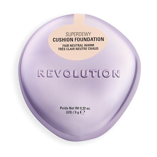 Image of Revolution Superdewy Cushion Foundation, Lightweight Buildable Coverage, Dewy Hydrated Finish for Flawless Glowing Complexion, Fair Neutral Warm, 9g