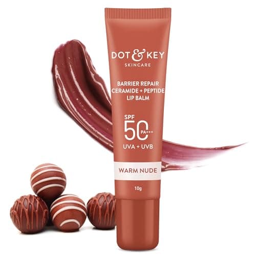 Image of DOT & KEY Ceramide Peptide Barrier Repair Lip Balm Spf 50, Pa+++|Warm Nude|Uva/Uvb Protection|Soft Tinted Moisturizer|Prevents Pigmentation| For Women|10Gm, Normal