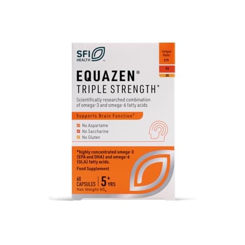 Image of Equazen® Omega 3 & 6 Triple Strength Capsules, Brain & Cognitive Support, DHA, EPA & GLA, Clinically Researched 9:3:1 Formula, High Strength One-A-Day, No Fishy Aftertaste, 60 Pack