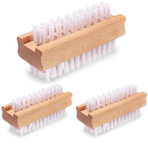Image of Taylor & Brown 3 Pack Wooden Nail Brush, Double-Sided Nail Scrubbing Brush with Firm Plastic Bristles (Set of 3) - Easy to Use - Clean Hands, Feet & Nails