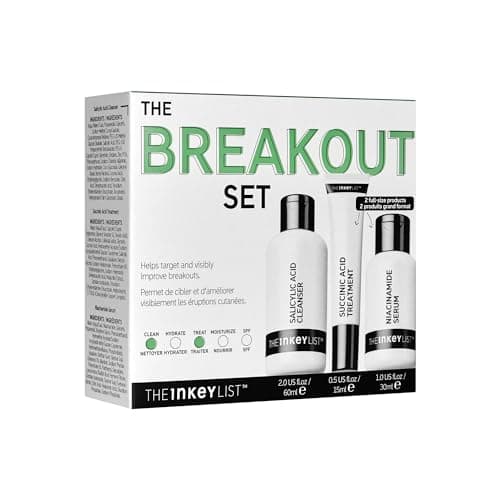 Image of The INKEY List Breakout Set, Salicylic Acid Cleanser, Niacinamide Serum & Succinic Acid Treatment, Nourishing Skincare Set, Targets Breakouts, Suitable For Blemish Prone Skin