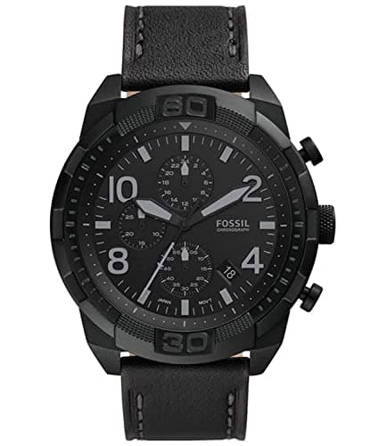 Image of Fossil Watch for Men Bronson, Chronograph Movement, 50 mm Black Stainless Steel Case with a Leather Strap, FS5874