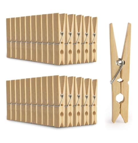 Image of Bamboo Pegs - Pack of 100 | Strong Wooden Clothes Pegs for Washing Line | Wooden Peg for Arts Crafts & Hanging Photos | Strong Laundry Washing Pegs | Laundry Pegs (Medium)