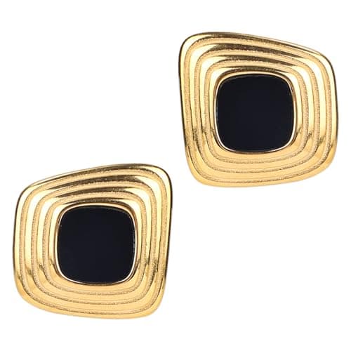 Image of Black and Gold Geometric Earrings for Women, Retro Irregular Chunky Square Earrings Studs Stainless Steel Statement Jewelry for Holiday Birthday Present