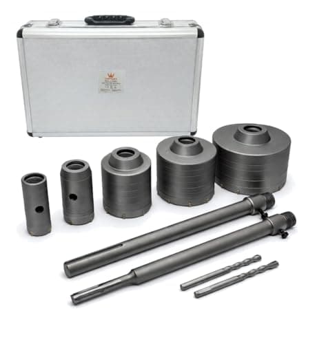 Image of TOPWAY TCT Core Drill Bit Set 9 PCS, SDS Plus & SDS Max Shank, 30–100mm Hole Saw Kit for Concrete, Brick, Stone & Cement, Heavy Duty Masonry Cutter with Aluminium Case, Model 122592