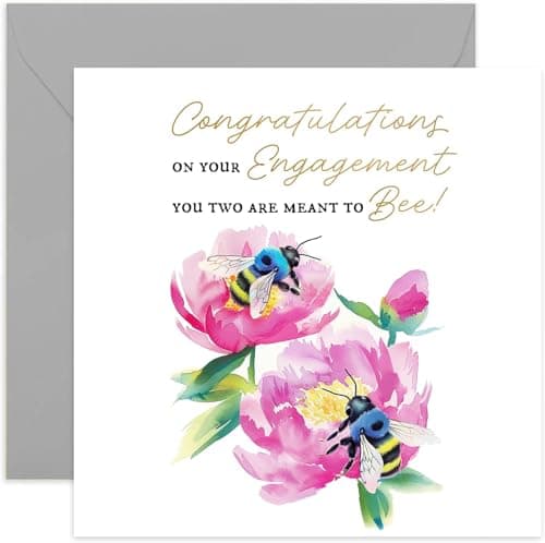 Image of Special Engagement Card for Couple - Congratulations Gifts for Newly Engaged - 'You Two Are Meant to Bee' Cute Funny Playful Design - Watercolour Botanical Flowers and Bee Design