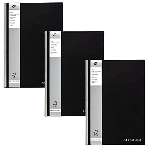 Image of Pukka Pad Black Linen Casebound A4 Pad – Pack of 5 Hardback Notebooks with 192 Pages of 90GSM Paper with 8mm Lines and Margin – 29.7 x 21cm, Black