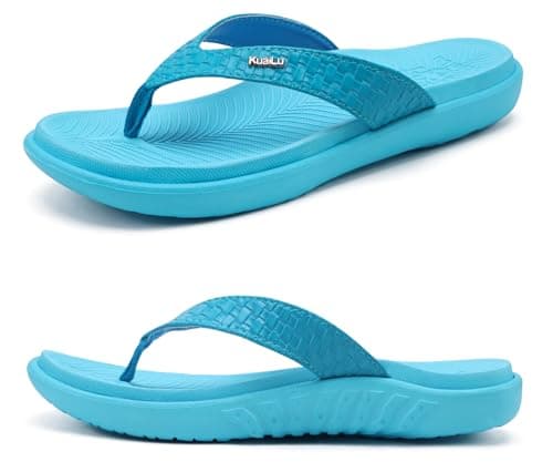 Image of KuaiLu Womens Flip Flops Ladies Yoga Mat Comfortable Walking Thong Sandals with Plantar Fasciitis Arch Support Slip On Indoor Outdoor for Summer, Blue Size 7