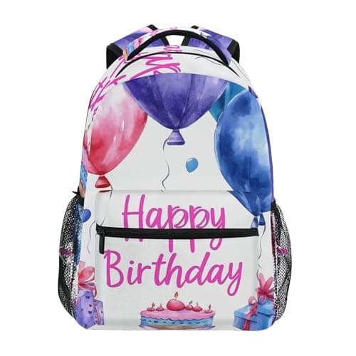 Image of Sevdomey Watercolor Birthday Balloons Laptop Backpack, Waterproof 15L Stylish Lightweight Daypack with Multiple Pockets for Work, School & Travel