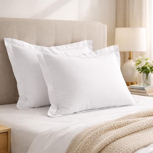 Image of Great KNOT Square Oxford Pillowcase Pair (80 x 80 cm), Premium 180 Thread Count Percale Bedding, Easy Care, Breathable & Non-Iron Poly-Cotton Square Pillow Covers, Hotel Quality, Bright White