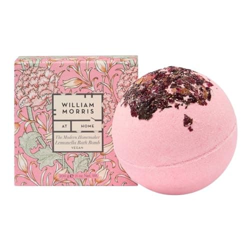Image of William Morris At Home Bath Bomb 200g, Scented Rose Petals, Beauty Gift for Her, Housewarming Present, Feel Relaxed and Uplifting, Cruelty and Vegan Friendly, Travel Size