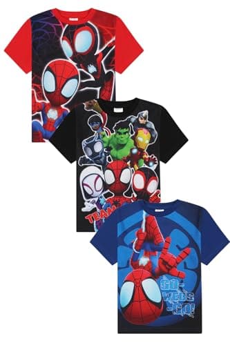 Image of Spidey and His Amazing Friends Boys Girls 3 Pack Kids T-Shirts Spiderman Childrens Multipack Tshirt (2-3 Years) Multicoloured