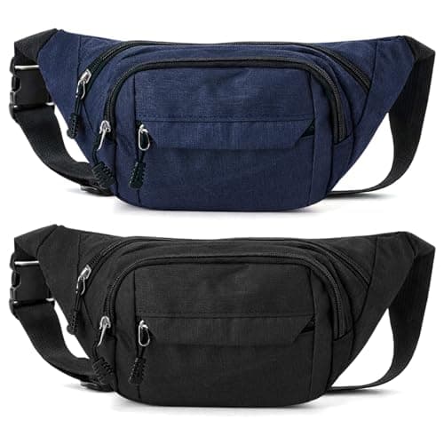 Image of Meng Jiaran 2 Pack Bum Bag Bumbag for Men Women,Waterproof Waist Fanny Pack for Ladies, 4 Zip Pockets Adjustable Belt Cross Body Bumbags for Sport Running Walking Travel Cycling, Black, Blue