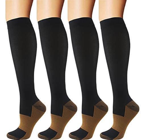 Image of Woaysun 4 Pairs Copper Compression Socks for Men & Women 15-20 mmHg Medical Graduated Compression Stockings for Sports Running Plantar Fasciitis Nurses Shin Splints Diabetic