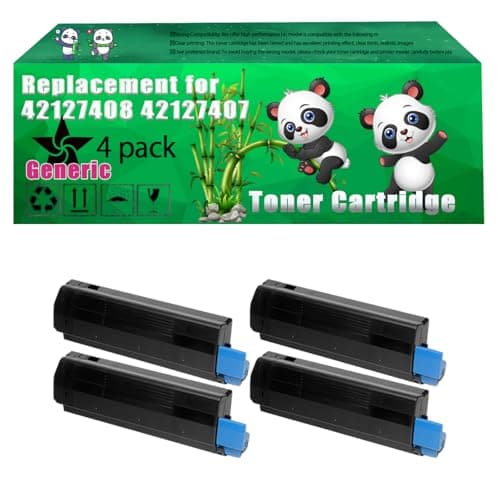 Image of Replacement 42127408 42127407 42127406 42127405 Toner Cartridge Compatible for Okidata OKI C3100 C5100 C5200 C5300 C5400 Printers, Up to 6000 Pages, Vivid Colors, Contains Chip (4 Pack Black)