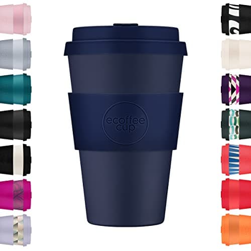 Image of Ecoffee Cup 14oz 400ml Reusable Eco-Friendly 100% Plant Based Coffee Cup with Silicone Lid & Sleeve - Melamine Free & Biodegradable Dishwasher/Microwave Safe Travel Mug, Dark Energy