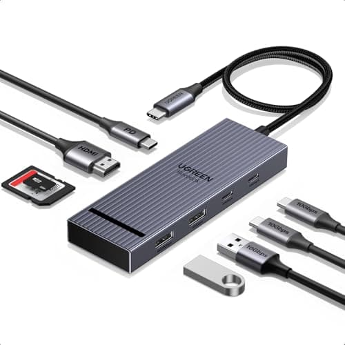 Image of UGREEN USB C Hub, 8-in-1 4K@60Hz HDMI to USB-C Adapter, 170MB/s microSD SD Card Reader, 3x 10Gbps USB-A/C Ports, 100W PD, 30cm Cable, Aluminum Compact USB Hub for MacBook, HP, Dell, iPad Pro