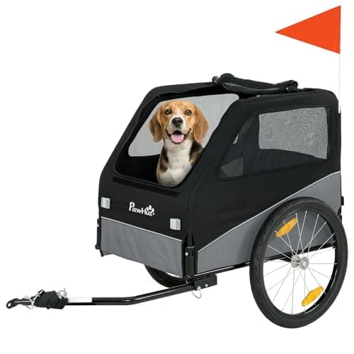 Image of PawHut Dog Bike Trailer, Pet Cart Bicycle Carrier for Small and Medium Pets with 20" Inflatable Rubber Wheels, Universal Bicycle Coupler, Reflectors, Flag, Internal Leash, Support Up to 20kg, Grey