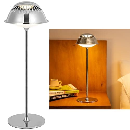 Image of LuminexDesigns Rechargeable LED Table Lamp – Modern Cordless Touch Dimmable, Sleek Silver Metal Stylish Design, Chrome Accent Light Waterproof for Bedside Living Room Office Café Bar Patio Outdoor