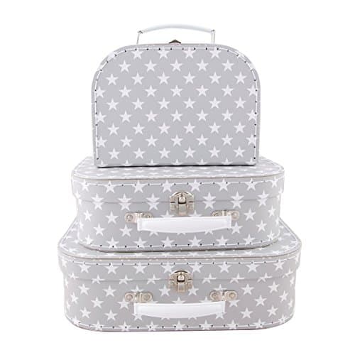 Image of Sass & Belle Nordic Star Suitcases Grey - Set of 3 Cardboard Kids Storage Suitcases for Toys, Stylish Storage Solution for Nursery, Bedroom, or Travel