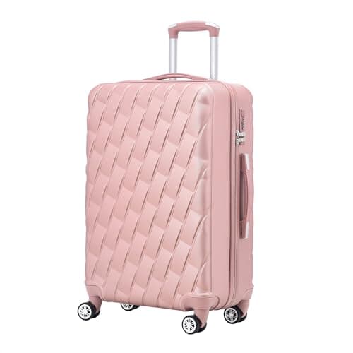 Image of CMY 24" Medium Super Lightweight Hard Shell ABS+PC Travel Hold Check in Luggage Suitcase with 4 Dual Spinner Wheels Trolley Bag 3 Digit Combination Lock Telescopic Handle (Rose Gold, 24)