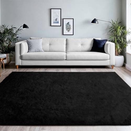 Image of BEIMO Soft Fluffy Rugs for Bedrooms 160x230cm, Super Plush Shaggy Pure Color Area Rug, Fluffy Faux Fur Carpets, High Pile Rug Non Shedding, Soft Rugs for Living Room, Pure Black