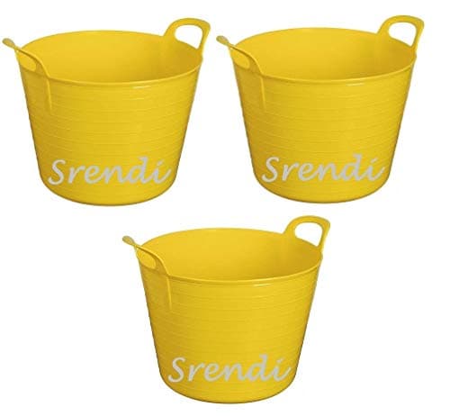 Image of Easy Shopping 3 x 26 Litre Flexi Tub Garden Home Flexible Colour Rubber Storage Container Bucket Polyethylene Flex Tub- MADE IN U.K. (Yellow)