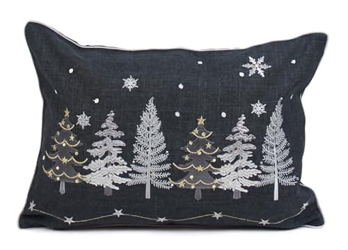 Image of Peggy Wilkins Metallic Tree Christmas Embroidered Pewter Cushion - 33cm x 45cm