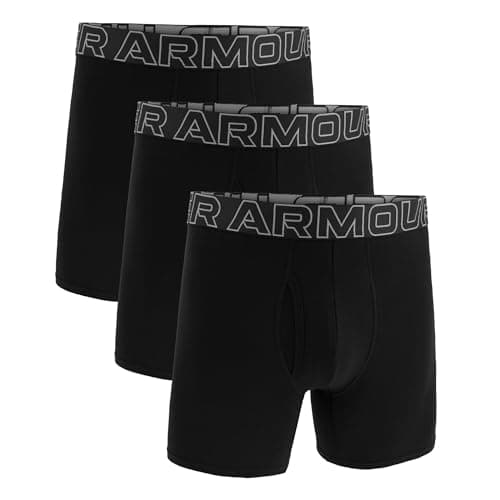 Image of Under Armour Men's 3-Pack Performance Tech Boxer Brief, 6" Inseam – Breathable, Moisture Wicking, Soft Touch, All-Day Comfort Black, Black, L